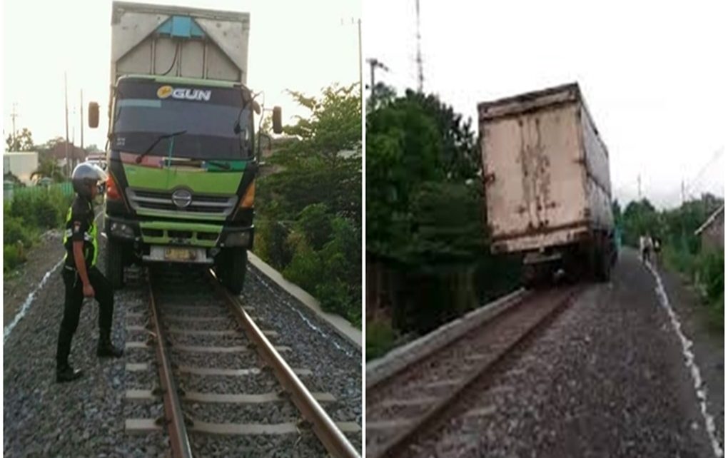 Ada Truk Berjalan di Rel Kereta