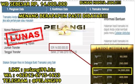 Minim Deposit, WD No Limit Pelangi99